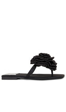 Jeffrey Campbell Perennial Sandal in Black | Black Satin Flat Sandals for Women