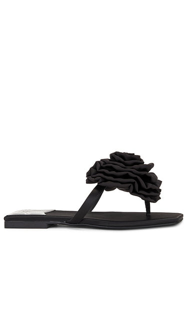 Jeffrey Campbell Perennial Sandal in Black | Black Satin Flat Sandals for Women