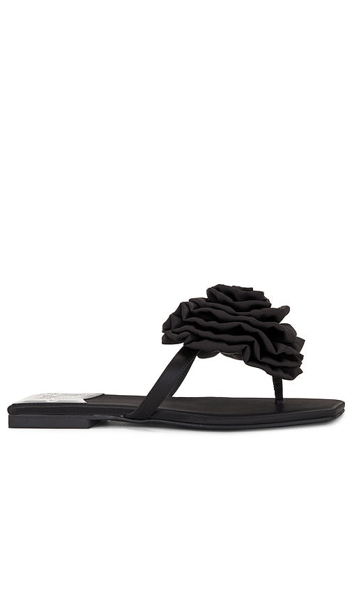 Jeffrey Campbell Perennial Sandal in Black | Black Satin Flat Sandals for Women