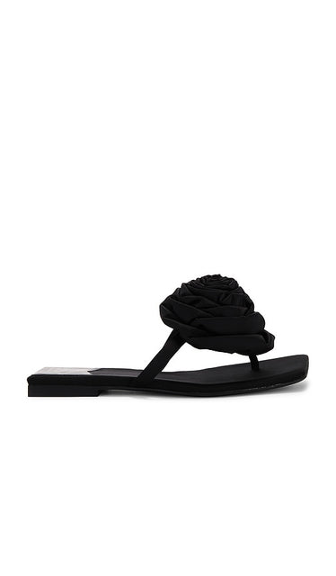 Jeffrey Campbell Perennial Sandal in Black | Black Santin Flip Flop Sandals for Women