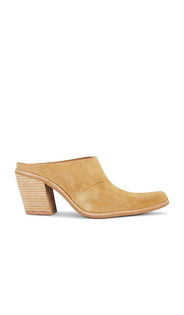 Jeffrey Campbell Hold Em in Tan | Beige Suede Natural Stack Closed Toe Mules for Women