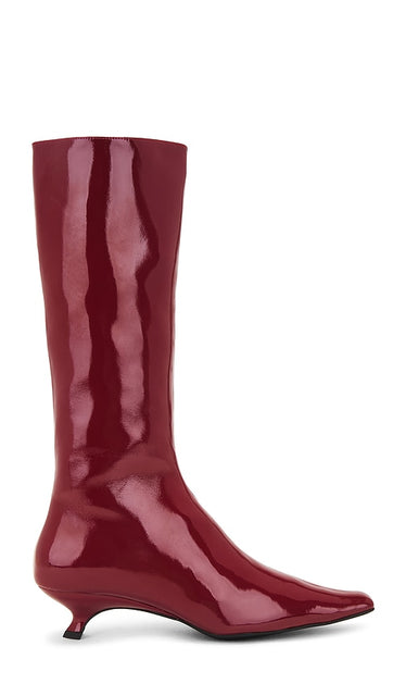 Jeffrey Campbell No-Space Boots in Red | Red Crinkle Pat Heeled Boots for Women