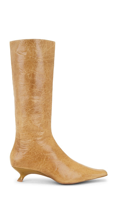 Jeffrey Campbell No-Space Boots in Beige | Yellow Distressed Heeled Boots for Women