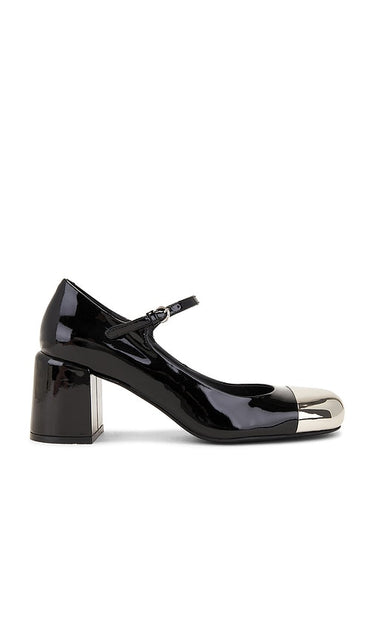Jeffrey Campbell Spinnet Pump in Black | Black Patent Silver Combo Mary Jane Heels for Women