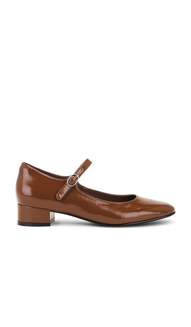 Jeffrey Campbell Top-Tier Pump in Brown | Light Brown Crinkle Patent Mary Jane Heels for Women