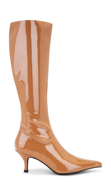 Jeffrey Campbell Distant-Hi Boot in Tan | Tan Patent Heeled Boots for Women