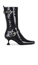 Jeffrey Campbell Cornered Boot in Black | Black Crinkle Patent Heeled Boots for Women