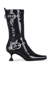 Jeffrey Campbell Cornered Boot in Black | Black Crinkle Patent Heeled Boots for Women