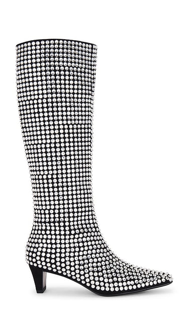 Jeffrey Campbell Outwest-KJ Boot in Black | Black Suede Silver Heeled Boots for Women