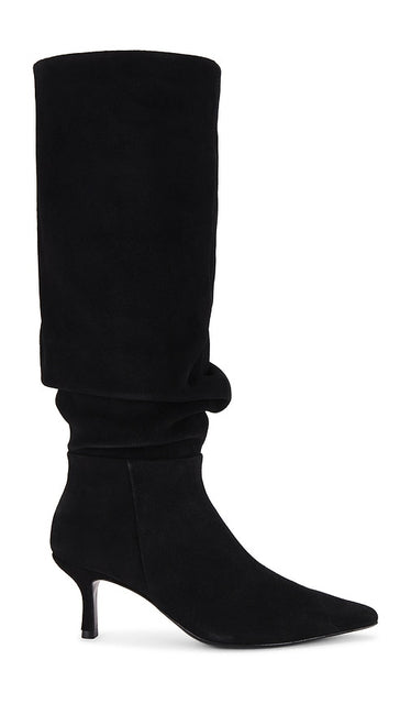 SIMKHAI Jordi Suede Slouch Boot in Black | Black Heeled Boots for Women