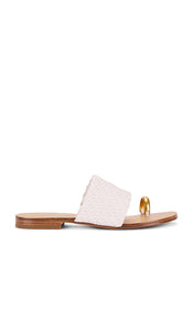 SIMKHAI Ariana Woven Leather Sandal With Metal Toe Ring in Ivory | Ivory Flat Sandals for Women