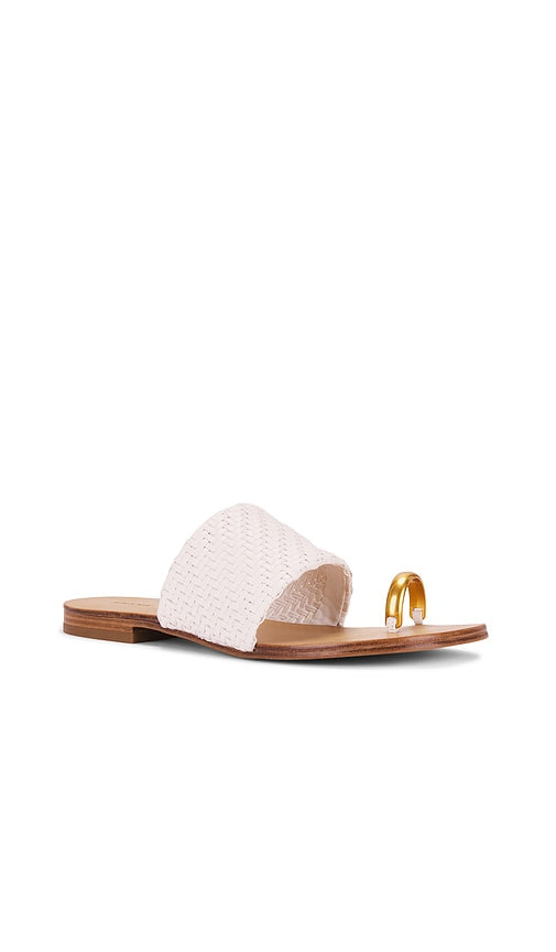 SIMKHAI Ariana Woven Leather Sandal With Metal Toe Ring in Ivory
