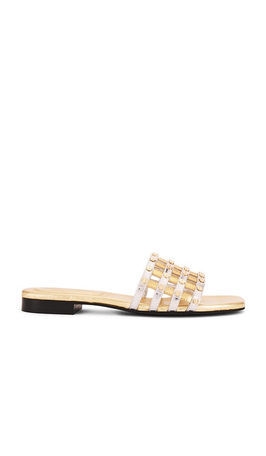 SIMKHAI Rivet Flat Sandal in Metallic Silver | Silver & Gold Flat Sandals for Women