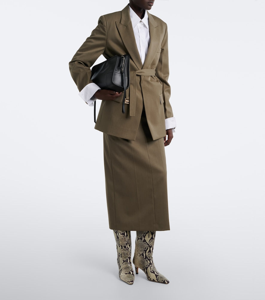 JUDE Cave snake-effect leather mid-calf boots in Beige - Mid Heels