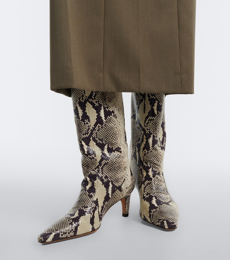 JUDE Cave snake-effect leather mid-calf boots in Beige - Mid Heels