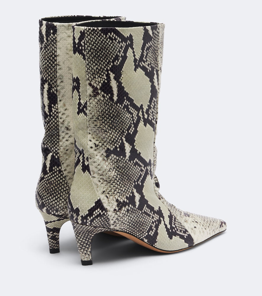 JUDE Cave snake-effect leather mid-calf boots in Beige - Mid Heels