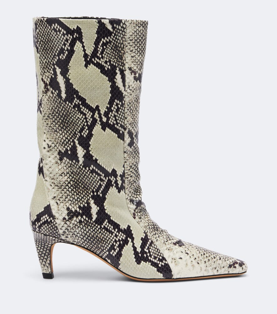 JUDE Cave snake-effect leather mid-calf boots in Beige - Mid Heels