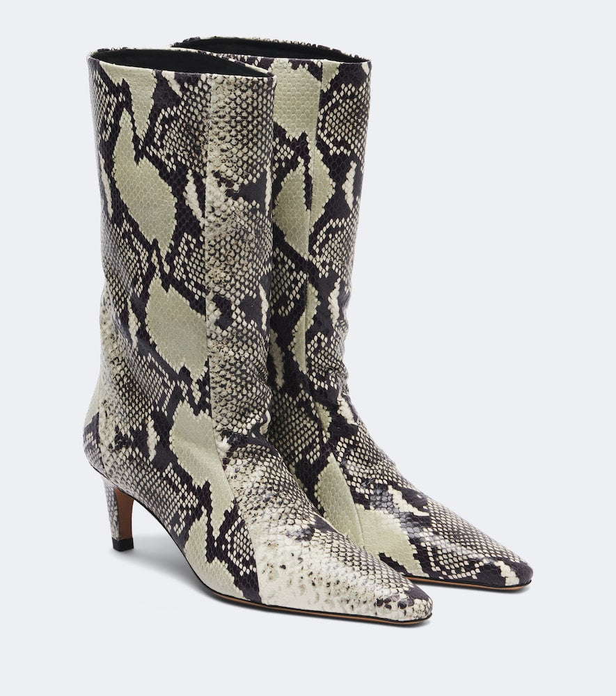 JUDE Cave snake-effect leather mid-calf boots in Beige - Mid Heels