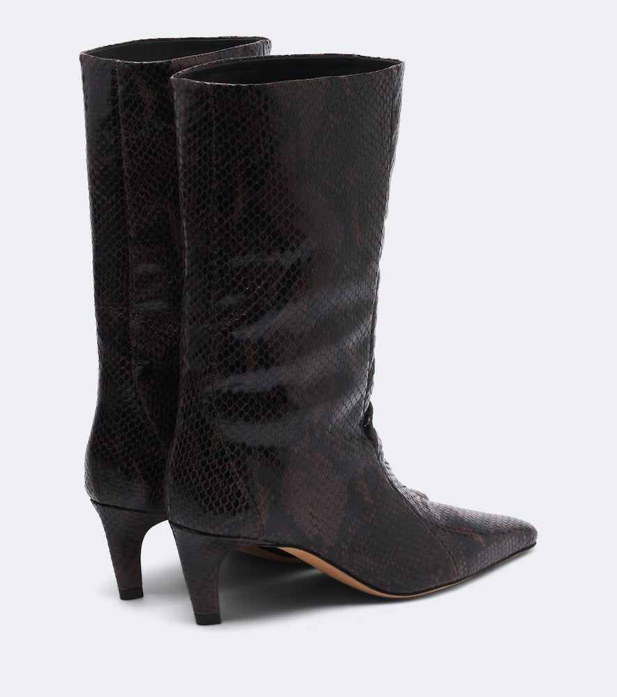 Brown JUDE Cave snake-effect leather mid-calf boots - Mid Heels