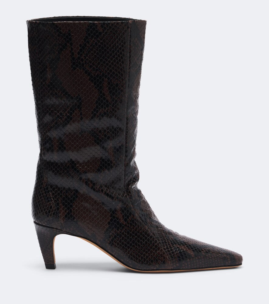Brown JUDE Cave snake-effect leather mid-calf boots - Mid Heels