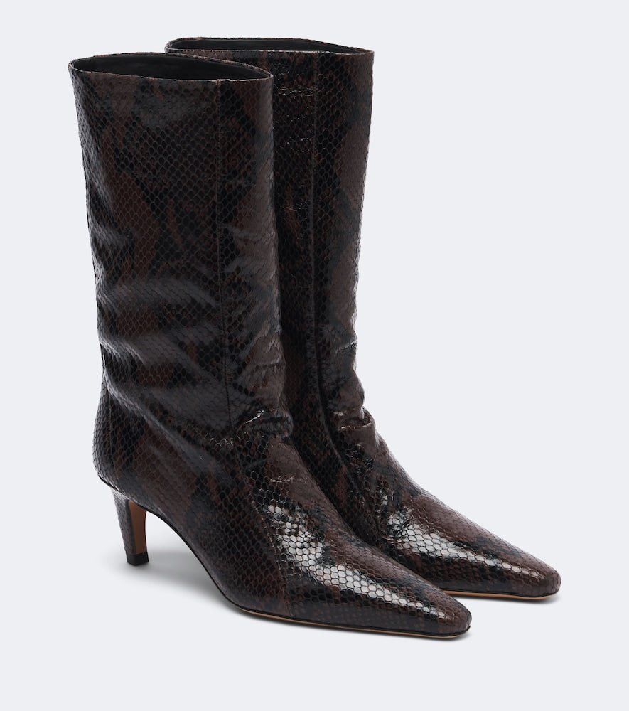Brown JUDE Cave snake-effect leather mid-calf boots - Mid Heels