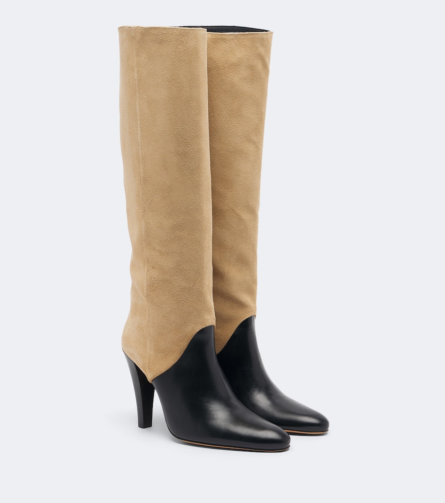 JUDE Edita leather and suede knee-high boots (Beige) - Knee-high Boots