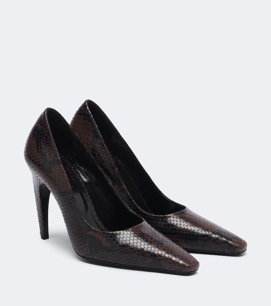 JUDE Fame snake-effect leather pumps - Brown High-Heel Pumps