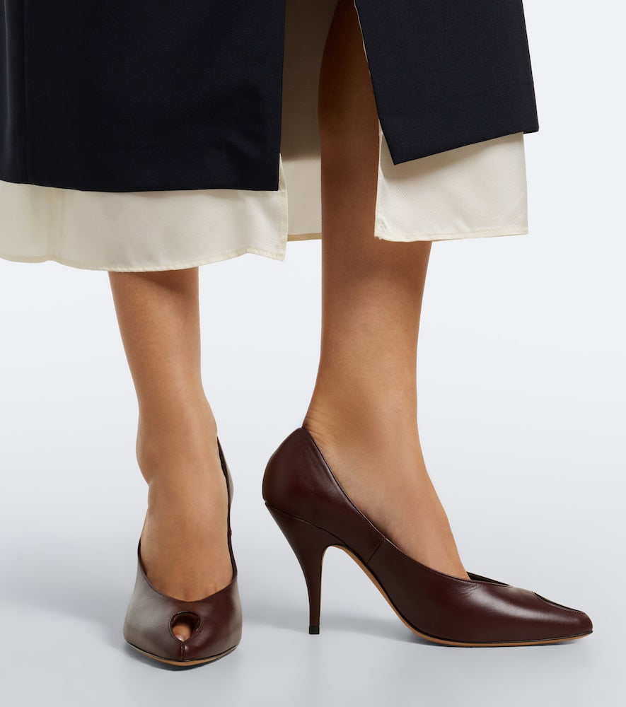 JUDE Icon leather peep-toe pumps - Burgundy High-Heel Pumps