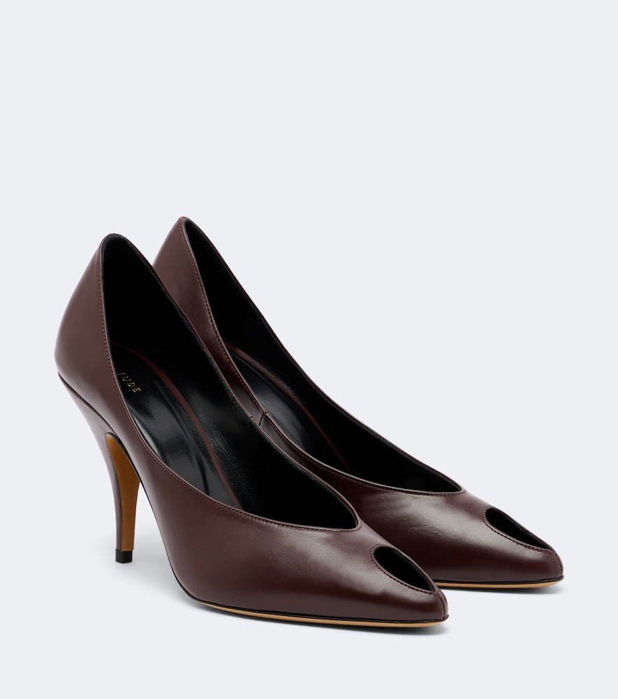 JUDE Icon leather peep-toe pumps - Burgundy High-Heel Pumps