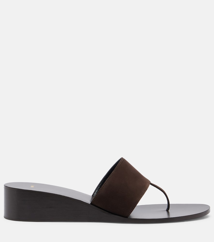 JUDE Lucille leather wedge thong sandals (Brown) - Heeled Sandals