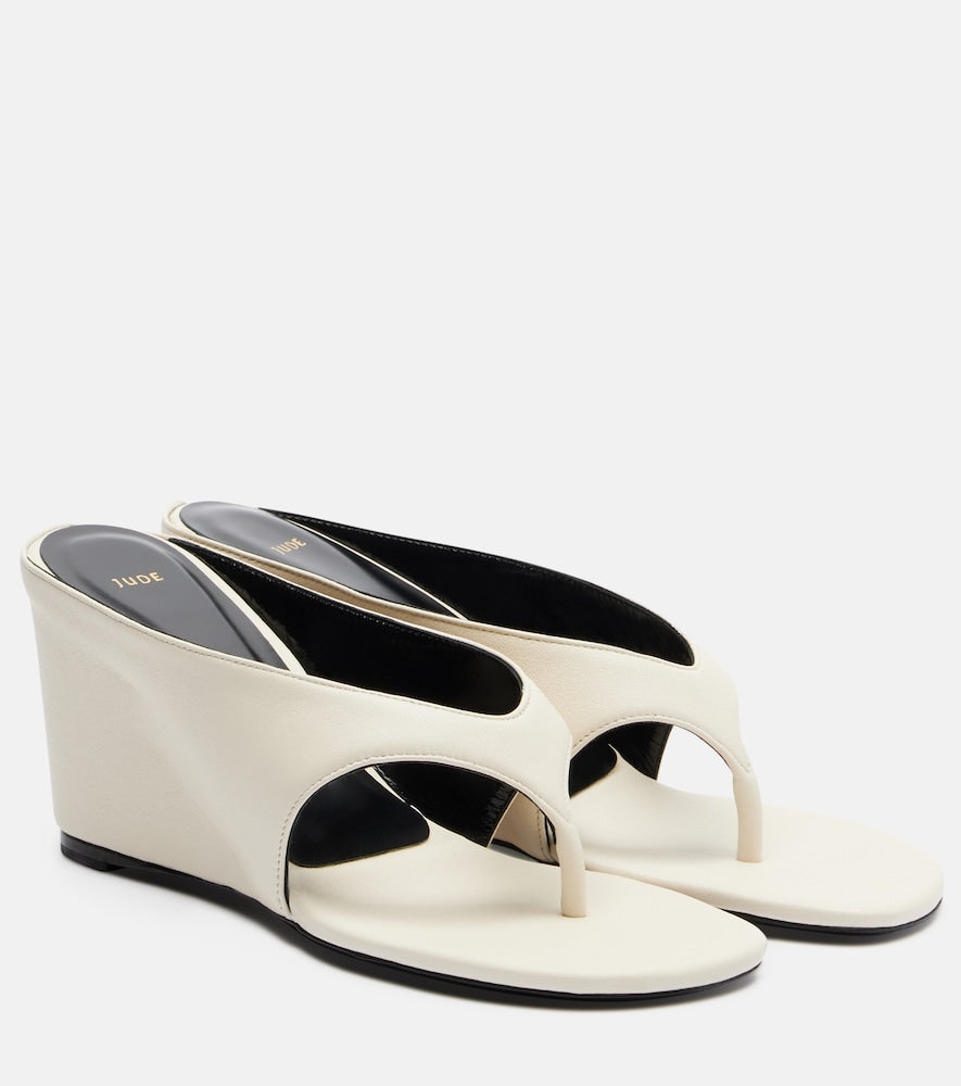 White JUDE Yaga leather wedge thong sandals - Heeled Sandals
