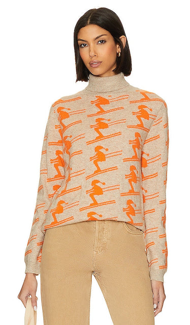 JUMPER 1234 All Over Ski Roll Collar Sweater in Light Grey,Orange - JUMPER 1234 Pull à col roulé pour ski en gris clair, orange - JUMPER 1234 浅灰色、橙色通体滑雪卷领毛衣 - JUMPER 1234 All-Over-Ski-Rollkragenpullover in Hellgrau, Orange - JUMPER 1234 올오버 스키 롤 칼라 스웨터 라이트 그레이, 오렌지 색상 - JUMPER 1234 Maglione con colletto arrotolato su tutta la superficie in grigio chiaro, arancione