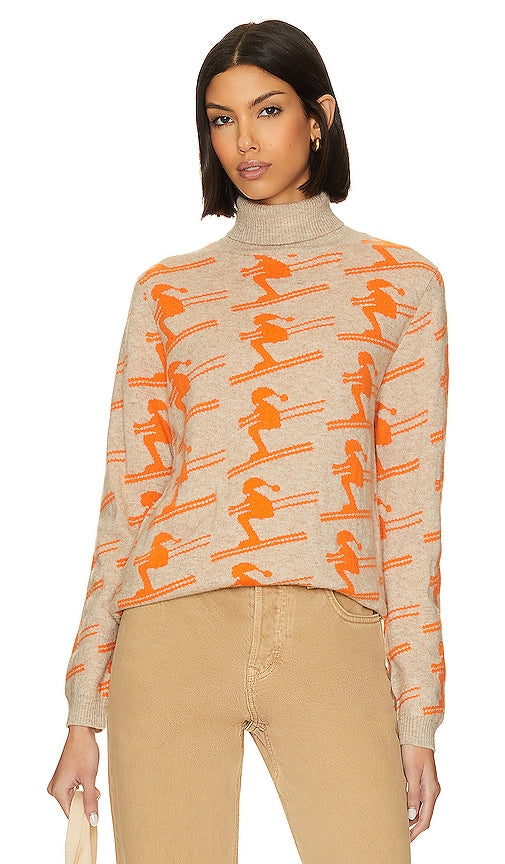 JUMPER 1234 All Over Ski Roll Collar Sweater in Light Grey,Orange - JUMPER 1234 Pull à col roulé pour ski en gris clair, orange - JUMPER 1234 浅灰色、橙色通体滑雪卷领毛衣 - JUMPER 1234 All-Over-Ski-Rollkragenpullover in Hellgrau, Orange - JUMPER 1234 올오버 스키 롤 칼라 스웨터 라이트 그레이, 오렌지 색상 - JUMPER 1234 Maglione con colletto arrotolato su tutta la superficie in grigio chiaro, arancione