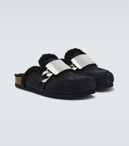 JW Anderson Plaque chain suede mules