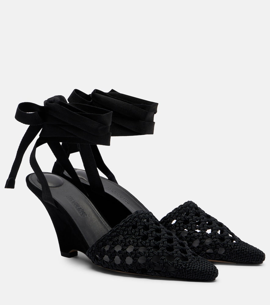 Jacquemus Woven raffia-effect wedges