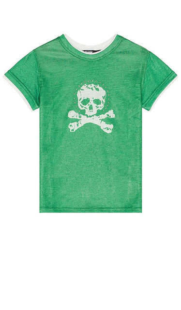 Jaded London Green Skull And Cross Bones T-Shirt in Green - Jaded London - T-shirt vert tête de mort et os croisés - Vert - Jaded London 绿色骷髅交叉骨 T 恤（绿色） - Jaded London Green Skull And Cross Bones T-Shirt in Grün - Jaded London 그린 스컬 앤 크로스 본 티셔츠(그린 색상) - T-shirt Jaded London verde con teschio e ossa incrociate in verde