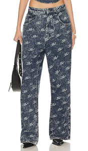 Jaded London Monogram Baggy Pants in Blue - Jaded London - Pantalon baggy à monogramme - Bleu - Jaded London 蓝色 Monogram 宽松长裤 - Jaded London Monogram Baggy-Hose in Blau - Jaded London 모노그램 배기 팬츠블루 색상 - Pantaloni larghi con monogramma Jaded London in blu