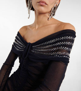 Jean Paul Gaultier Crystal-embellished mesh minidress