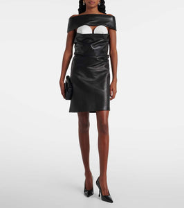 Jean Paul Gaultier Cutout draped leather cocktail dress