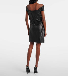 Jean Paul Gaultier Cutout draped leather cocktail dress