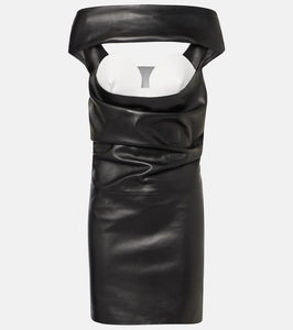 Jean Paul Gaultier Cutout draped leather cocktail dress