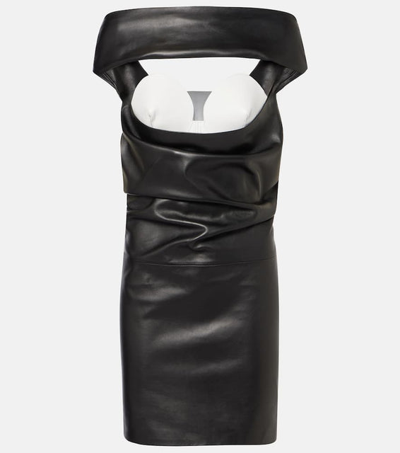 Jean Paul Gaultier Cutout draped leather cocktail dress