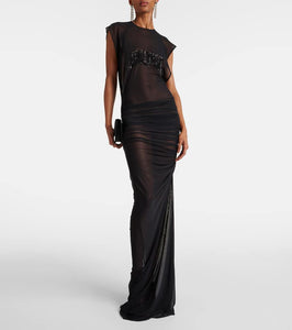 Jean Paul Gaultier Embroidered mesh maxi dress