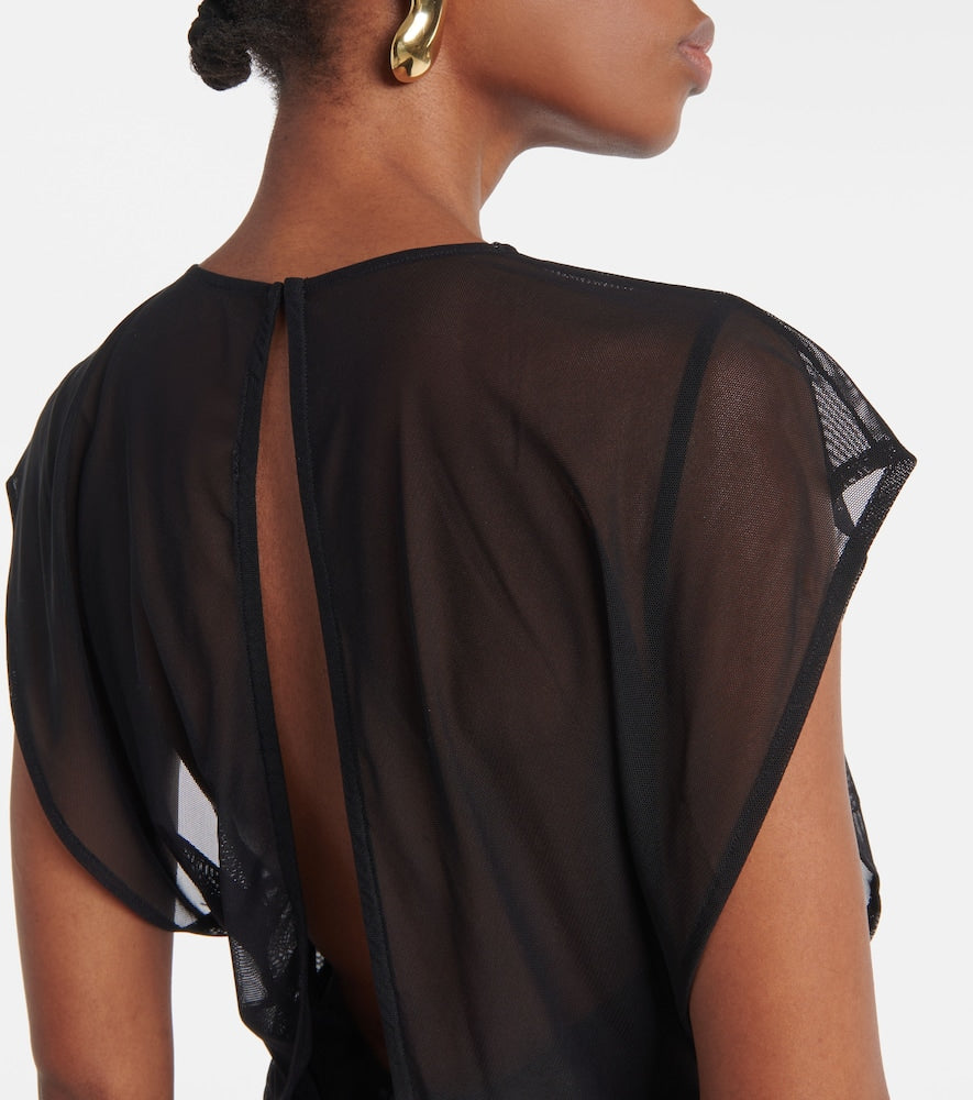Jean Paul Gaultier Flocked open-back tulle maxi dress