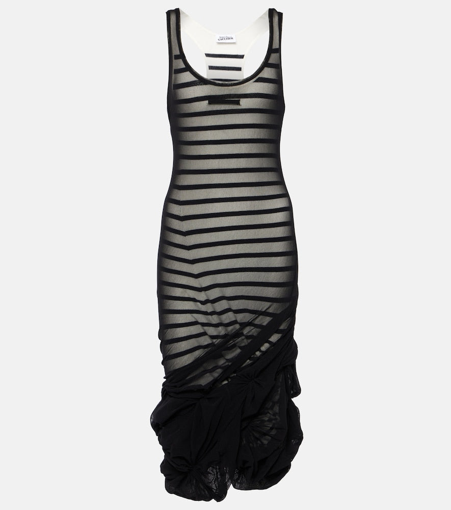 Jean Paul Gaultier Gathered marini√É¬®re and tulle midi dress. Jean Paul Gaultier 褶皱水手服和薄纱中长连衣裙