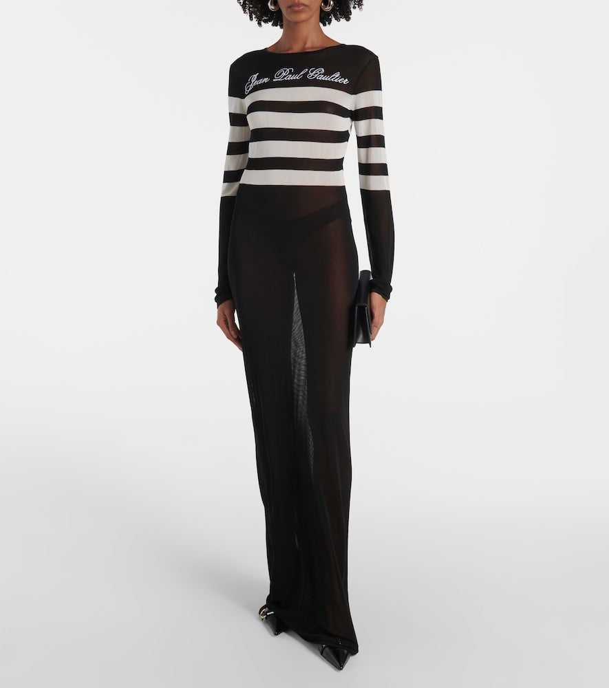 Jean Paul Gaultier Marini√É¬®re striped mesh maxi dress