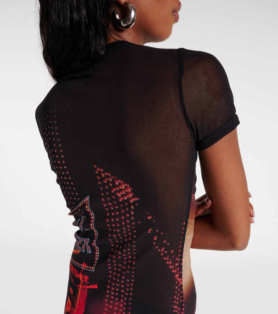 Jean Paul Gaultier Pigalle printed mesh minidress