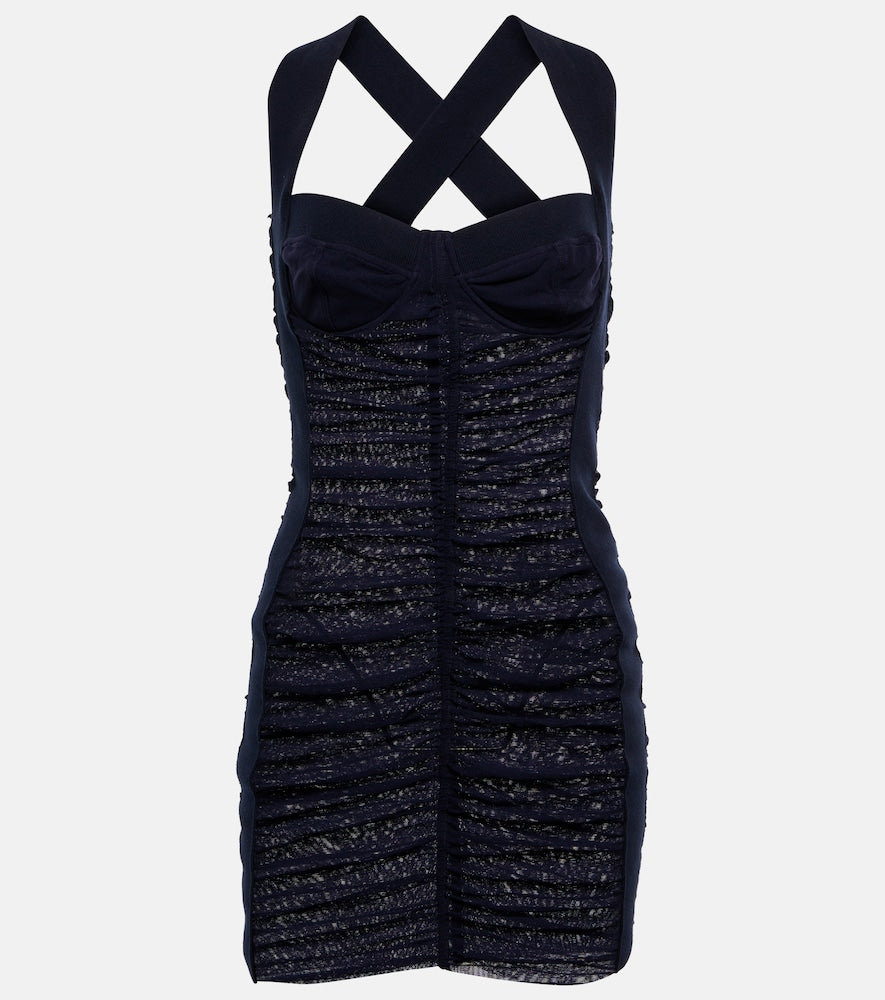 Jean Paul Gaultier Ruched mesh bustier minidress. Jean Paul Gaultier 褶饰网布紧身胸衣迷你连衣裙