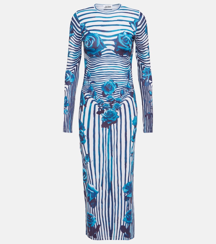 Jean Paul Gaultier Striped floral jersey midi dress. Jean Paul Gaultier 条纹花卉针织中长连衣裙