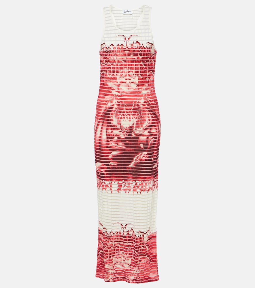 Jean Paul Gaultier Striped printed cotton-blend jersey maxi dress. Jean Paul Gaultier 条纹印花棉混纺针织长裙